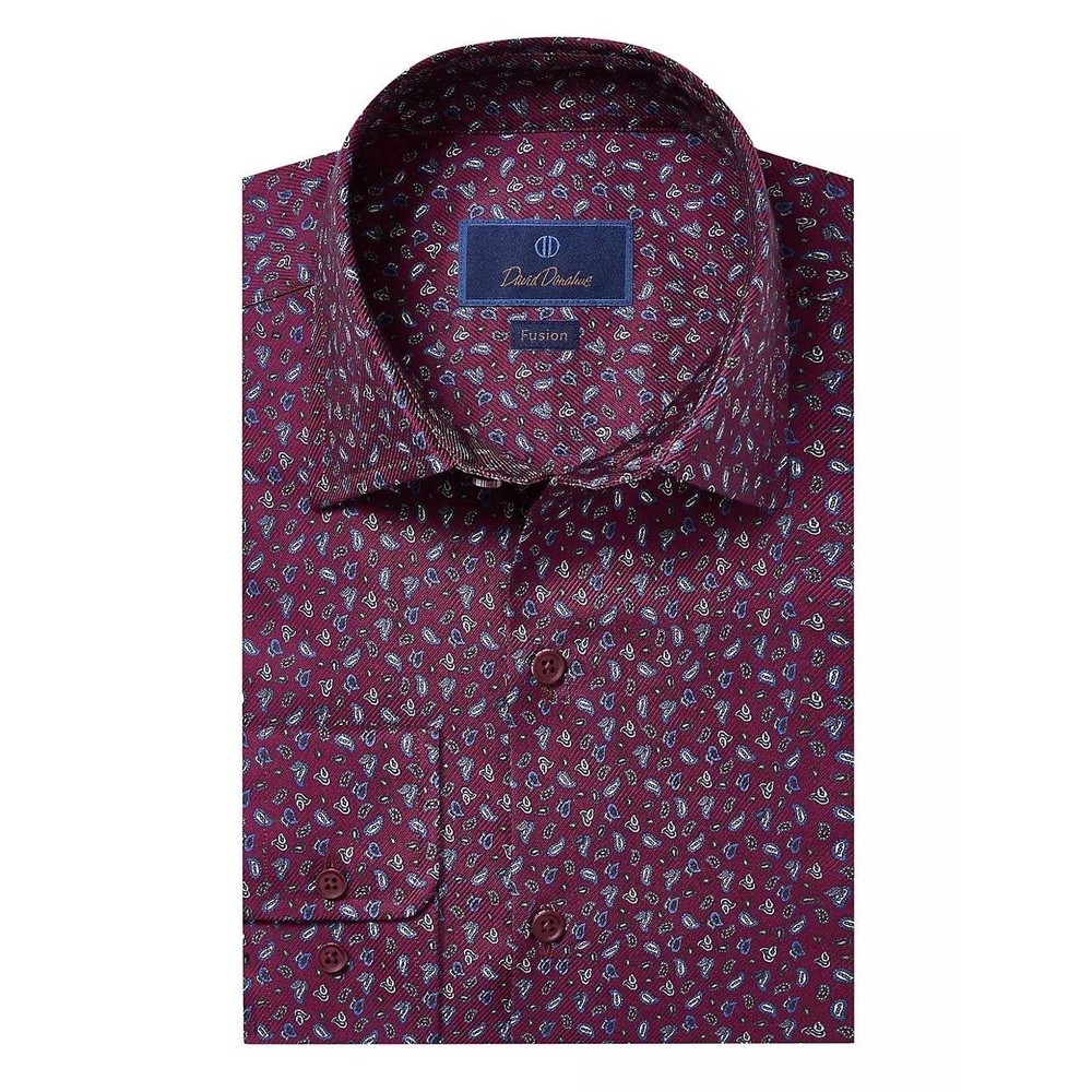 DAVID DONANUE FUSION PAISLEY POPLIN BUTTON-UP IN WINE